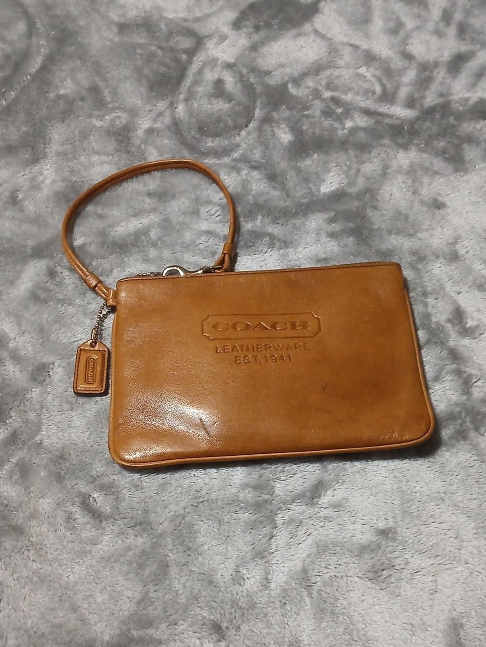 COACH Tan Leather Wristlet Pouch with Removable Strap